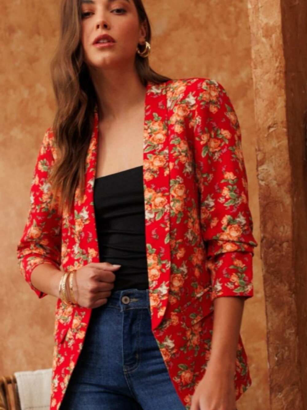 118. NWT Oddi floral print shawl blazer in red